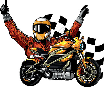 带有面旗矢量图案的摩托车骑手运动赛车手行动插图力量男人艺术运输男性旗帜图片