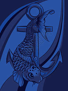 鱼锚矢量图线条艺术品质龙虾酒吧海洋鳟鱼航海商业美食食物动物插图图片