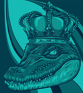 国王鳄鱼矢量图设计的头标签动物丛林徽章爬虫金子吉祥物乐趣野生动物卡通片图片