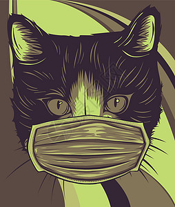 带面具的头猫病毒防护象征宠物乐趣口罩健康卡通片小猫外科艺术漫画图片