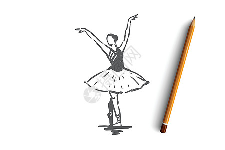 芭蕾舞女舞女艺术概念 手绘孤立的矢量女士草图插图绘画足尖鞋海报孩子演员裙子公主图片