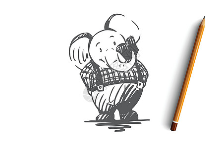 学校动物大象读本的概念 手绘孤立的矢量学习学生插图绘画眼镜宠物婴儿游戏幼儿园夹子图片