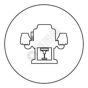 固定底座路由器电动木插铣刀电动工具在手持电动工具中使用 Arm 使用工具图标在圆形黑色矢量插图实体轮廓样式图像中技术机器圆圈职业图片
