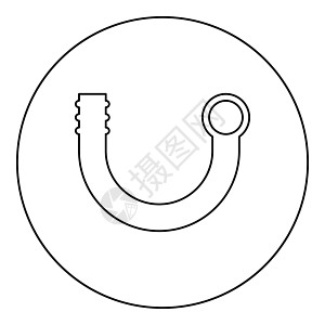 圆圈中的支管图标圆形黑色矢量图解实心轮廓样式图像工业管子弯头配件建造塑料插图球座工作工具图片