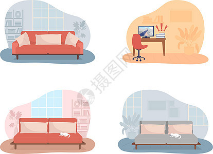 客厅和卧室 2D 矢量隔离它制作图案图片