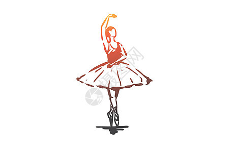 芭蕾舞女舞女艺术概念 手绘孤立的矢量公主短裙女士裙子草图足尖鞋演员舞蹈女性舞蹈家图片