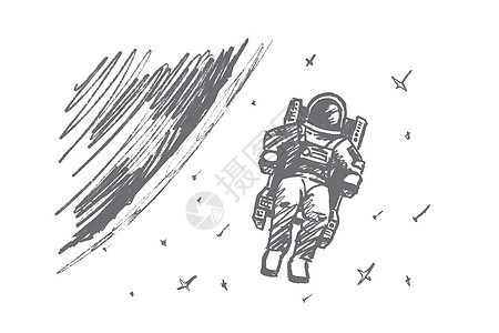 漂浮在外太空的手绘宇航员图片