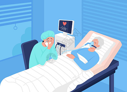 重症监护病房中的昏迷病人平面彩色矢量图案图片