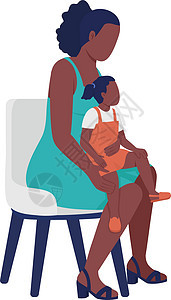 有小女儿的母亲膝盖半扁平颜色矢量特征图片