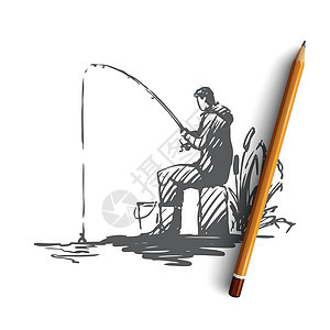 概念 手绘孤立的矢量运动员插图娱乐男人闲暇活动乐趣草图男性垂钓者图片
