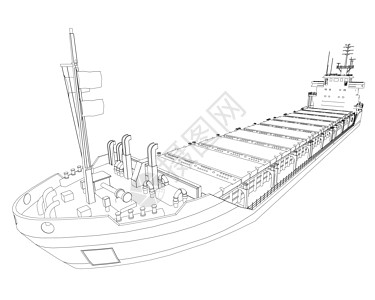 从白色背景上孤立的黑线看集装箱货船的轮廓 透视图 它制作图案矢量图片