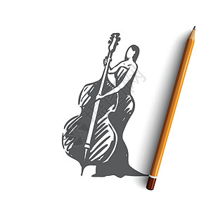 大提琴古典音乐女性音乐会概念 手绘孤立的矢量艺术草图娱乐演员玩家乐队女士音乐家大提琴手插图图片