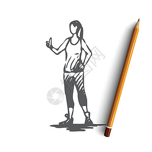 概念 手绘孤立的矢量锻炼草图重量健身房插图训练女性运动生活方式工作图片