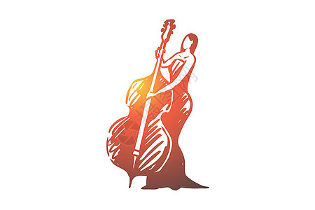 大提琴古典音乐女性音乐会概念 手绘孤立的矢量艺术交响乐乐器插图唱歌细绳大提琴手玩家娱乐成人图片