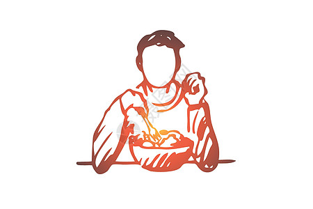 营养概念 手绘孤立的矢量盘子潮人男性草图美食蔬菜维生素水果午餐沙拉图片