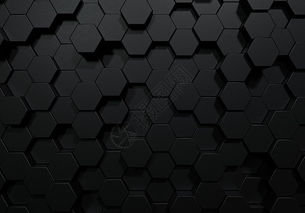 黑色六边形蜂窝状哑光表面随机上下移动 抽象的现代设计背景概念 3D插画渲染平面设计图片