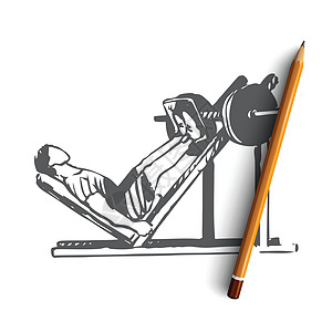 锻炼训练健身健康运动概念 手绘孤立的矢量力量体操健身房机器身体压力肌肉热身娱乐健美图片