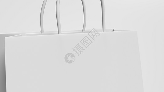 特写白色购物袋与孤立的白色背景上的手柄绳 对象和业务配件概念 3D插画渲染图片