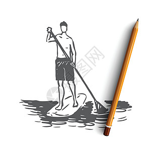 概念 手绘孤立的矢量公司运动员木板冲浪者娱乐横幅喜悦插图男人海浪图片