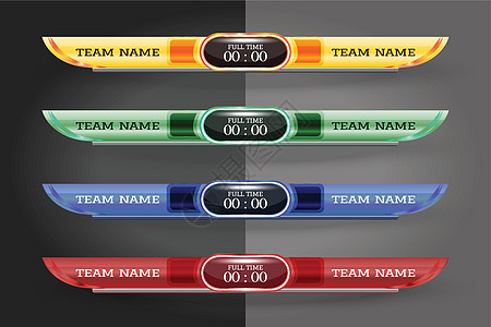 用于足球 橄榄球或五人制足球广播的记分牌数字屏幕图形模板 用于足球联赛的插图矢量设计模板 EPS10 矢量文件设计团队标签时间锦图片