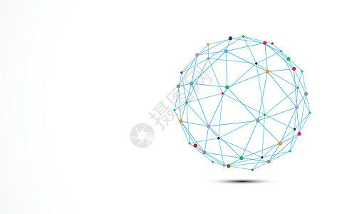 蓝线框架摘要 带有多彩点连接节点 技术和科学概念 )图片