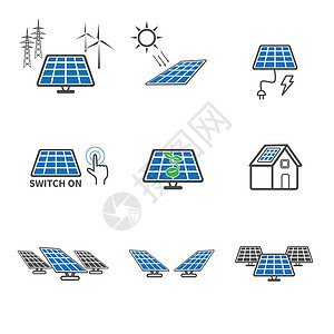 太阳能电池图标 电力和能源概念 说明矢量收集集 签名和符号主题 以及图片