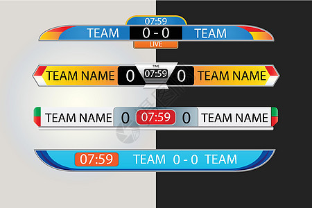 用于足球 橄榄球或五人制足球广播的现场记分牌数字屏幕图形模板 用于足球联赛的插图矢量设计模板 EPS10 矢量文件设计图片