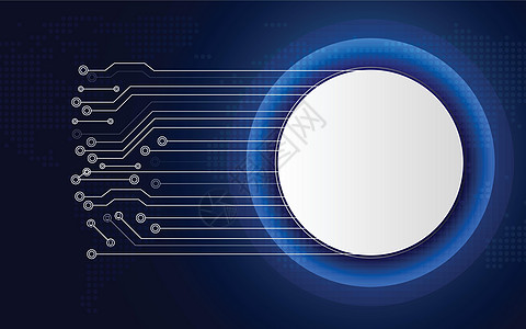 蓝色抽象背景上的白色技术圆圈按钮与白线电路板 业务和连接 未来主义和工业 4 0 概念 互联网网络和网络主题图片