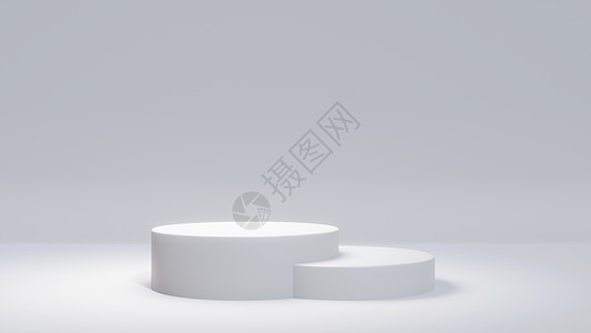 白色产品站在白色背景上 抽象的最小几何概念 工作室讲台平台主题 展览和商业营销展示阶段  3D 插图渲染图形设计作品陈列柜圆柱圆图片
