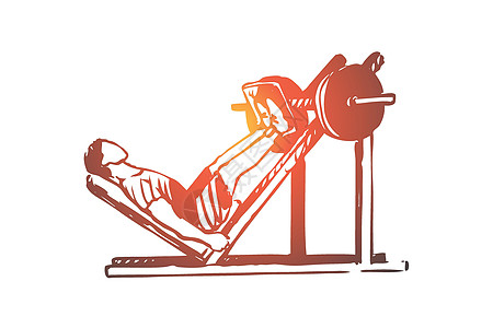 锻炼训练健身健康运动概念 手绘孤立的矢量热身运动员肌肉插图重量健美草图机器健身房体操图片