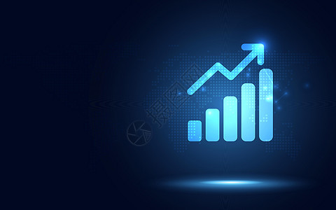 带有条形图数字转换抽象技术背景的未来派上升箭头 大数据和业务增长货币股票和投资经济市场份额概念图片