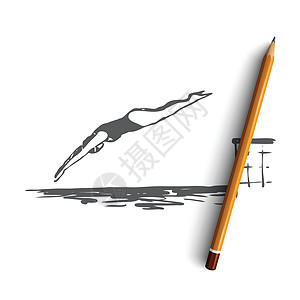 概念 手绘孤立的矢量闲暇海洋活动娱乐插图海浪身体木板男人水池图片