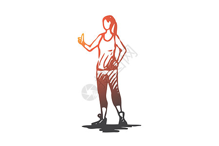 概念 手绘孤立的矢量健美工作训练健身房瓶子草图重量身体女性女孩图片