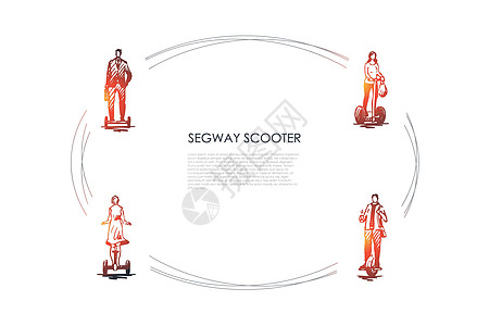 赛格威滑板车和男子骑赛格威矢量概念 se商务驾驶平衡刻字车辆摩托车娱乐电池机动性咖啡图片