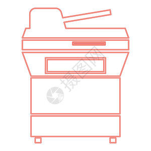 霓虹灯多功能打印机或自动复印机红色矢量插图平面样式 imag图片