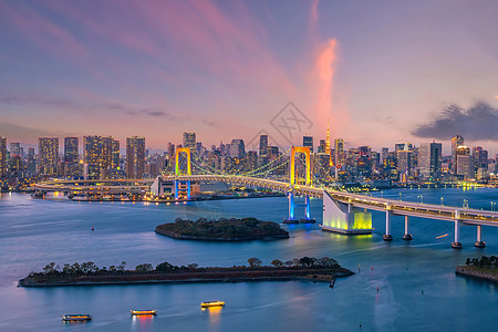 东京市市区日本城市风景建筑地标彩虹天际日出摩天大楼场景城市天空日落图片