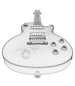 从孤立的白色背景上的黑色线条电吉他线框  3D 它制作图案矢量艺术挡泥板细绳流行音乐徽章乐器木头插图金属岩石图片