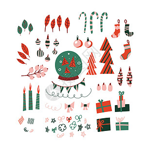 圣诞节和新年五颜六色的剪贴画集圣诞人物和元素 用于 web 和打印的明亮矢量装饰漫画季节问候语戏服网络乐趣庆典家庭生日风格图片