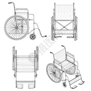 设置与孤立在白色背景上的轮椅线框 等距  3D 它制作图案矢量图片