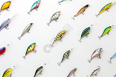 上方视图多彩的各类鱼饵 高品质照片图片