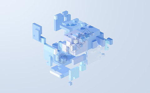 立方体和材料抽象几何体3d 渲染蓝色梯度马赛克多边形塑料正方形建筑学技术坡度团体背景图片