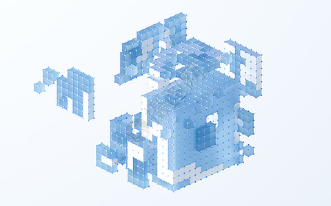 半透明渐变立方体和球体3d 渲染团体网格化奢华材料斜坡技术蓝色正方形建筑学多边形图片