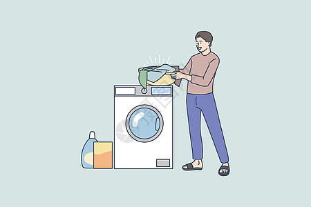 男人在家里洗衣服用洗衣机图片