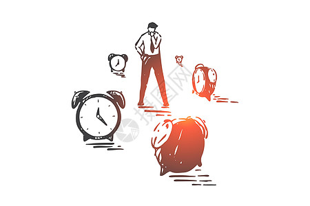 时间管理计划和有效性概念草图 手绘孤立的 vecto图片