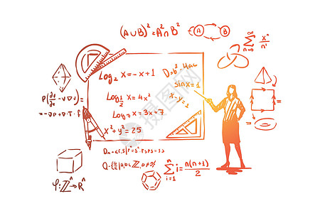 具有指针定理证明文具工具 复杂方程和公式的数学家图片