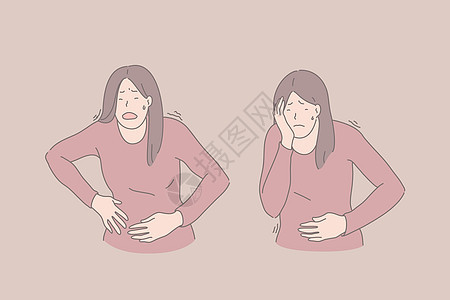 疾病症状腹痛胃痛和头痛病症概念图片
