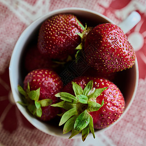 成熟的草莓用碗从园圃中拾起果味农业营养浆果农民甜点红色宏观反射食物图片