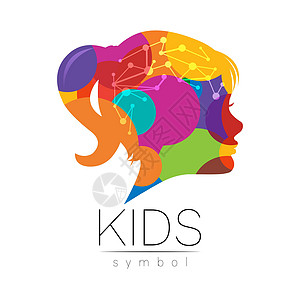 儿童女孩矢量彩色标志的成长孩子剪影轮廓人头 人的概念标志辅导治疗治疗师关爱商业头脑彩虹白色心理学家心理学图片