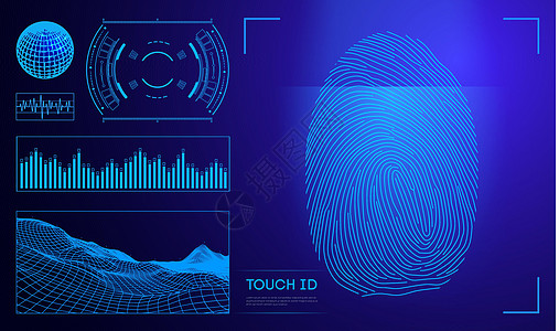 Touch id 数字个人标识符 个人数据隐私 id 概念 矢量图坡度签名代码环形展示犯罪屏幕电话鉴别传感器图片