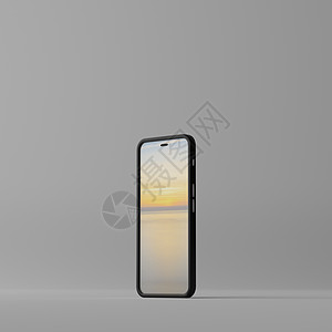 智能手机样机与灰色背景上的空白白色屏幕  3D插画图片